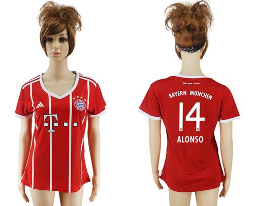 Women's Bayern Munchen #14 Alonso Home Soccer Club Jersey - Click Image to Close